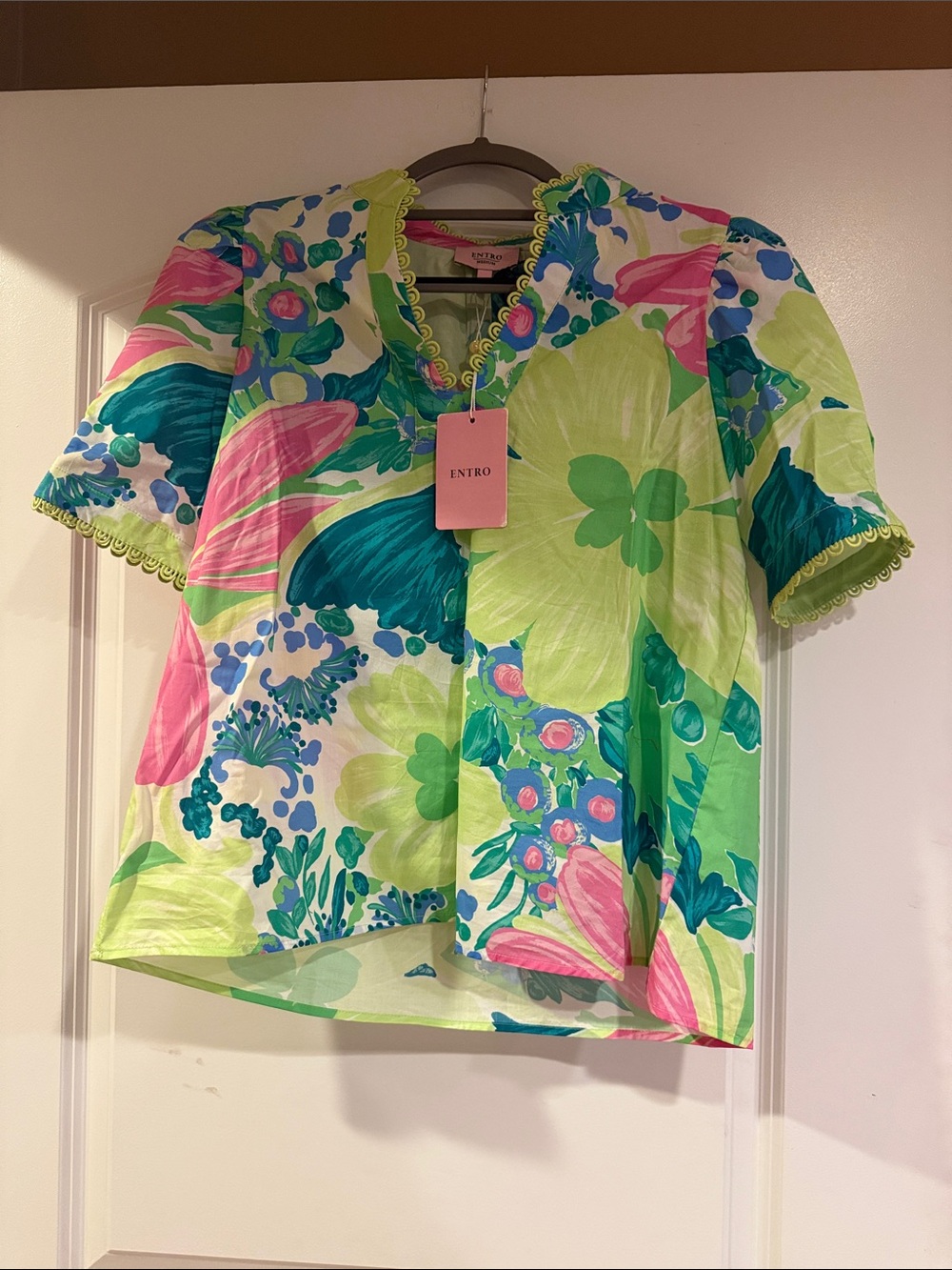 entro Bright Floral Shirt in Lime, Teal & Pink